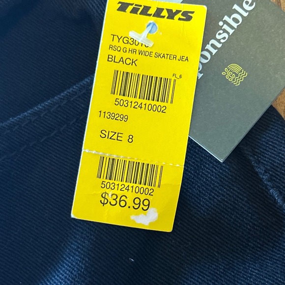 RSQ Girls Wide Leg Skater Jeans Black Size 8 High Rise Denim Pants - Picture 3 of 7